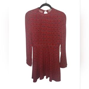 NWT Forever 21 90's Burgundy Red Floral Gathered Bodice Long Sleeve Dress Size M